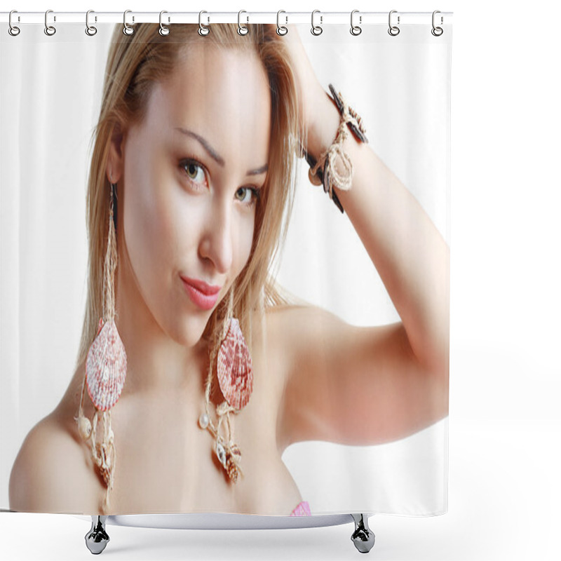 Personality  Peculiar Woman With Shell Earrings Shower Curtains