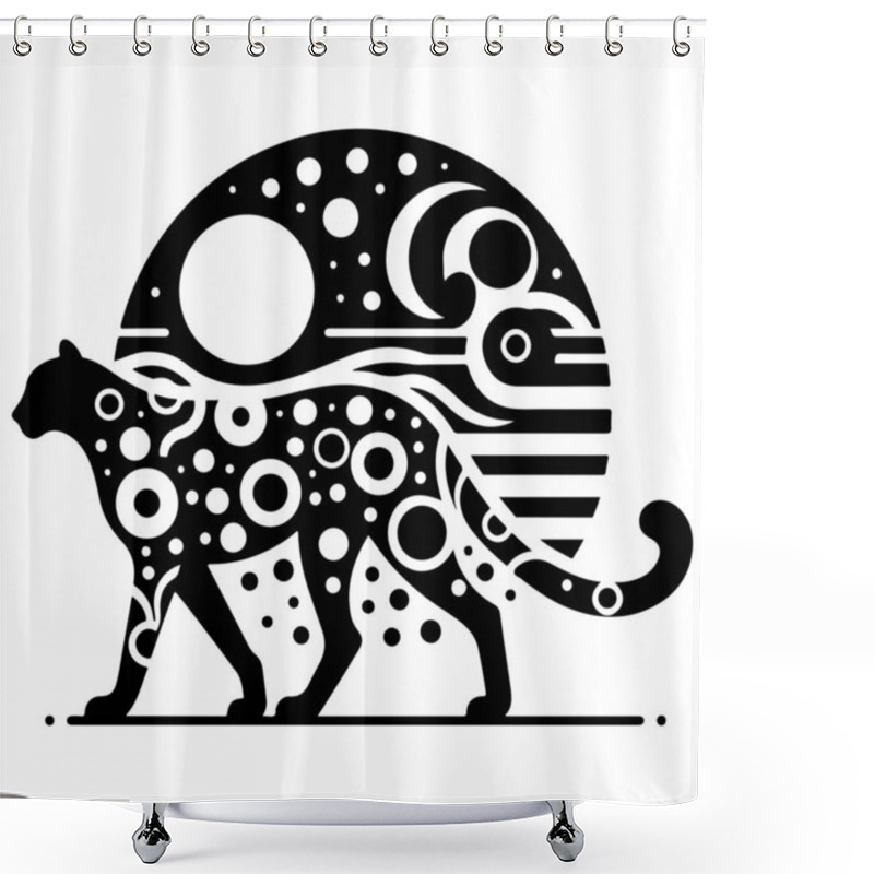 Personality  This Minimalist Vector Illustration Features A Cheetah Silhouette Set Against A Moonlit Sky With Stars. Perfect For Wildlife-themed Designs, Modern Decor, And Nature Inspired Artwork. Ideal For Digital And Print Projects Shower Curtains