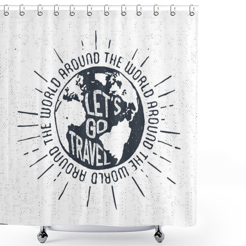 Personality  Hand Drawn Inspirational Globe Badge. Shower Curtains