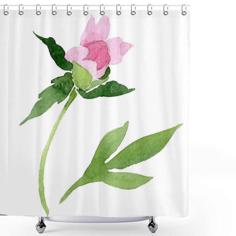 Personality  Beautiful Pink Peony Flower Isolated On White Background. Watercolour Drawing Fashion Aquarelle. Isolated Peony Flower Illustration Element. Shower Curtains