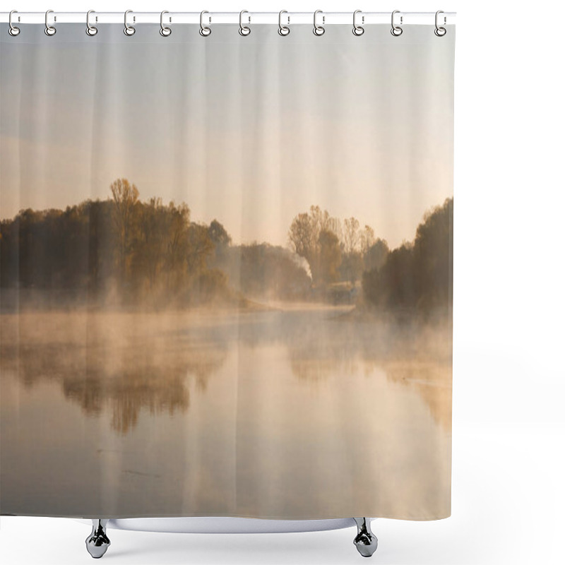 Personality  Morning On The River Early Morning Reeds Mist Fog And Water Surface On The River 2020 Shower Curtains