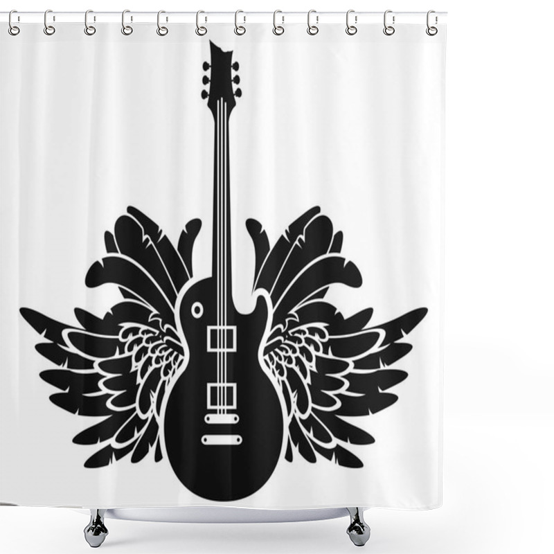 Personality  Black And White Banner With Guitar And Wings Shower Curtains