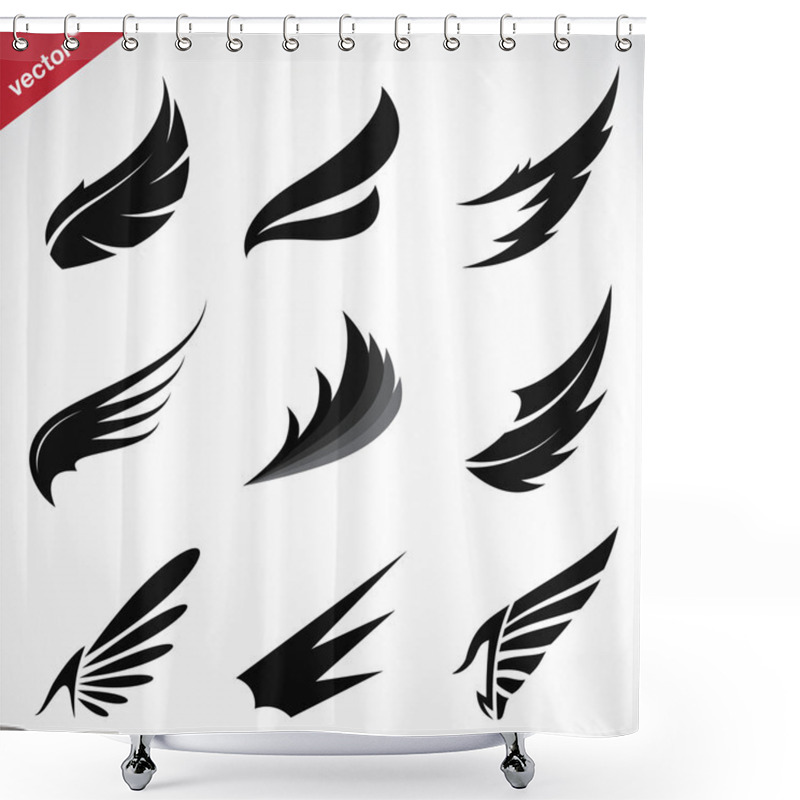 Personality  Vector Black Wing Icons Set  Shower Curtains