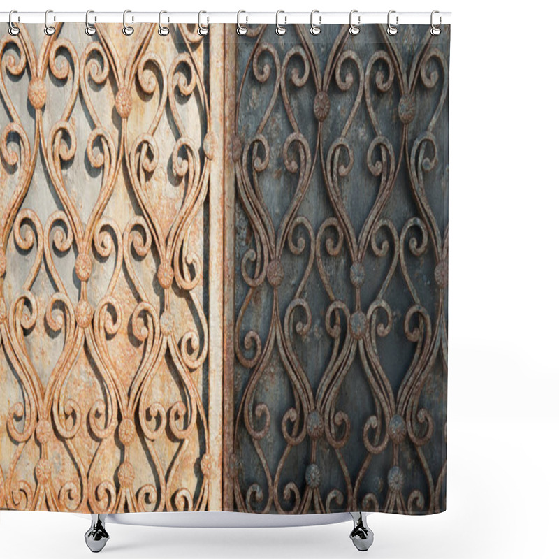 Personality  Rusty Old Wrought Iron Gates Half-illuminated By The Sun Shower Curtains