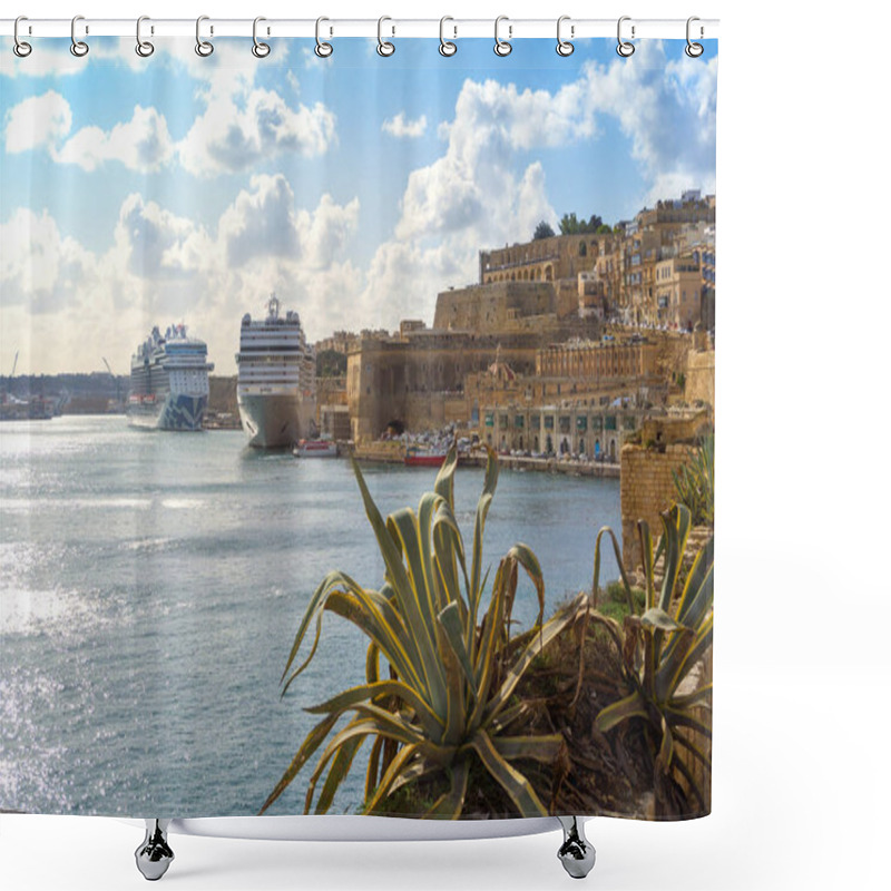 Personality  Panorama Of Mediterranean City Of Sliema, Valletta, Malta, Picturesque Old Port Of Valletta With Cruise Ships Docked In Harbour Shower Curtains