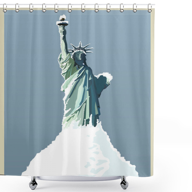 Personality  Vector Hand Drawing Statue Of Liberty New York Under Snow Shower Curtains