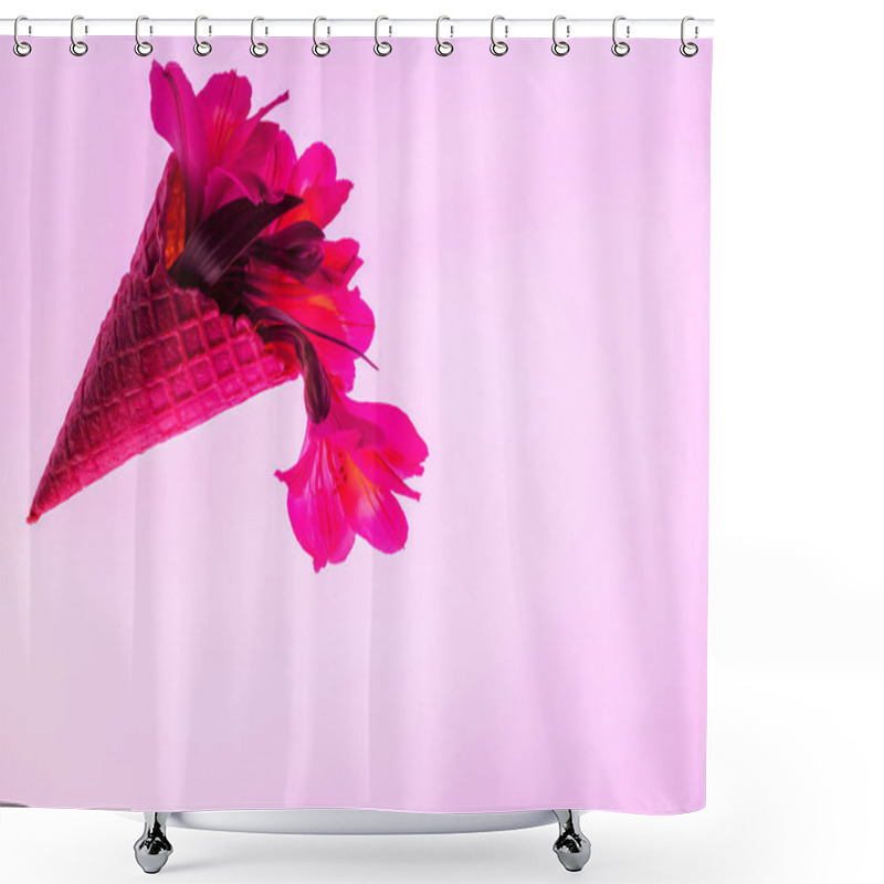 Personality  Blooming Flowers In Sweet Ice Cream Cone Isolated On Pink  Shower Curtains