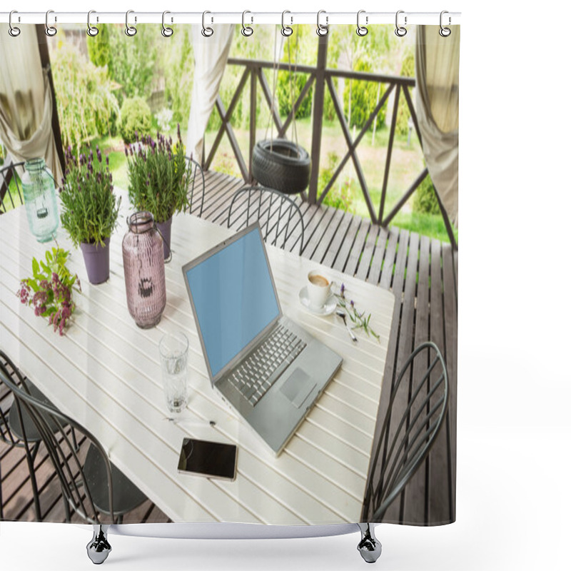 Personality  Laptop Computer And Mobile Phone (smartphone) In The Garden Shower Curtains