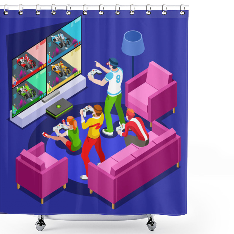 Personality  Video Game Console Gaming Isometric Person Vector Illustration Shower Curtains