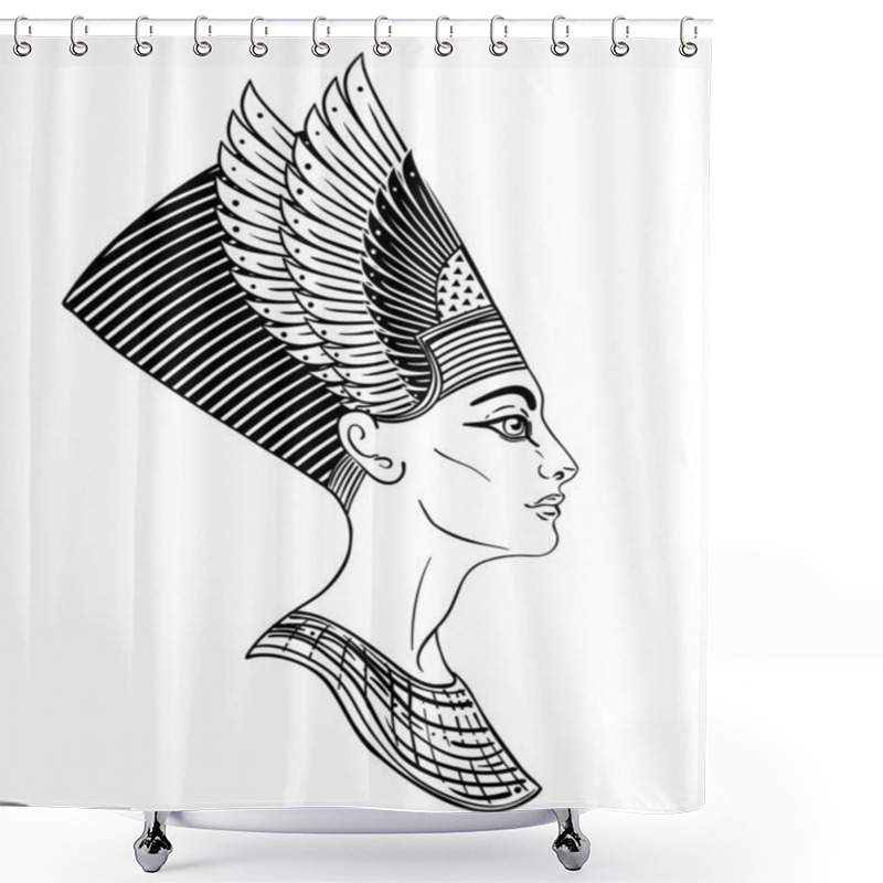 Personality  Egyptian Queen Nefertiti Isolated On White Background. Great Royal Wife. Illustration Isolated Vector. Shower Curtains