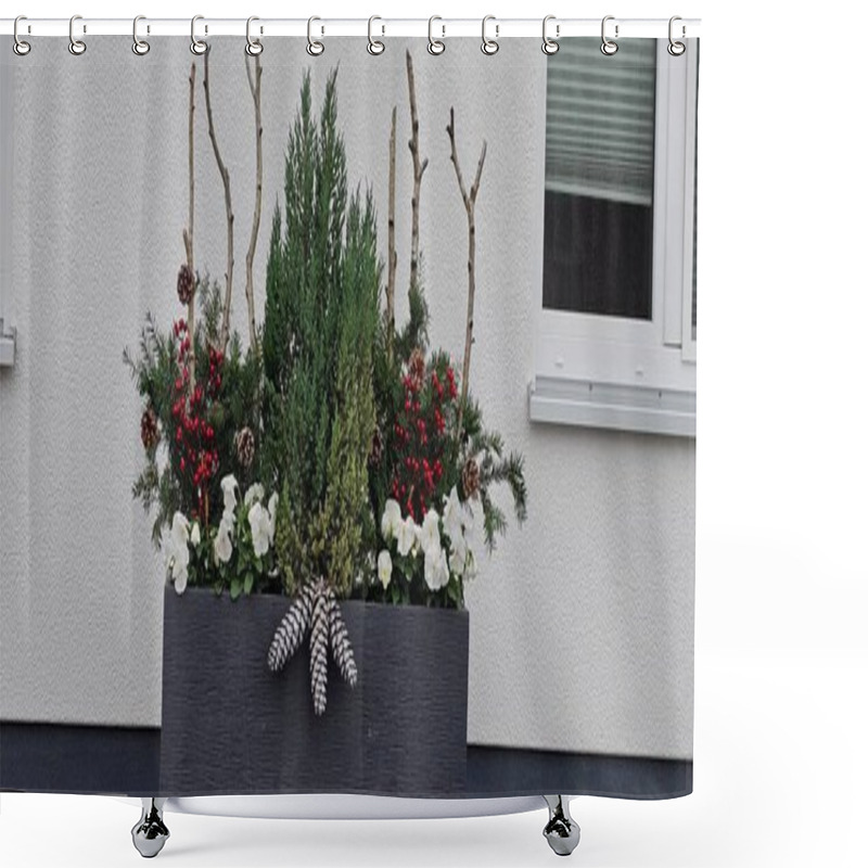 Personality  Winter Holiday Decoration With Natural Elements In A Planter Shower Curtains