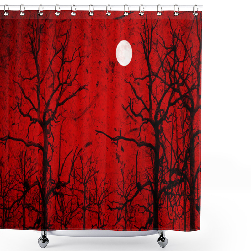 Personality  Halloween Background. Bloody Foggy Night At Graveyard With Bats Flying And Full Moon In The Background. Shower Curtains