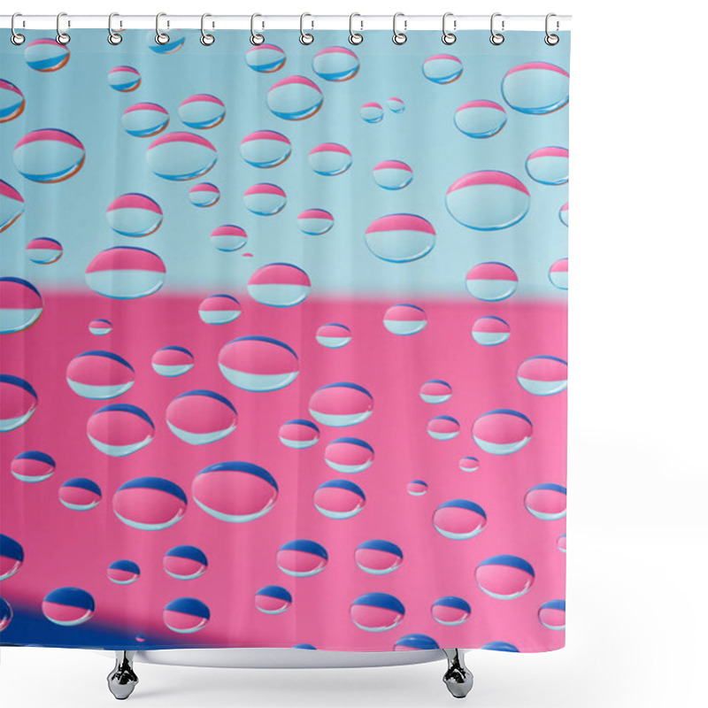 Personality  Close-up View Of Transparent Droplets On Pink And Blue Abstract Background  Shower Curtains