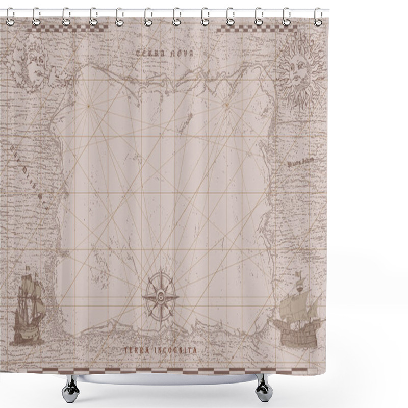 Personality  Vector Image Of An Old Sea Map In The Style Of Medieval Engravings Shower Curtains