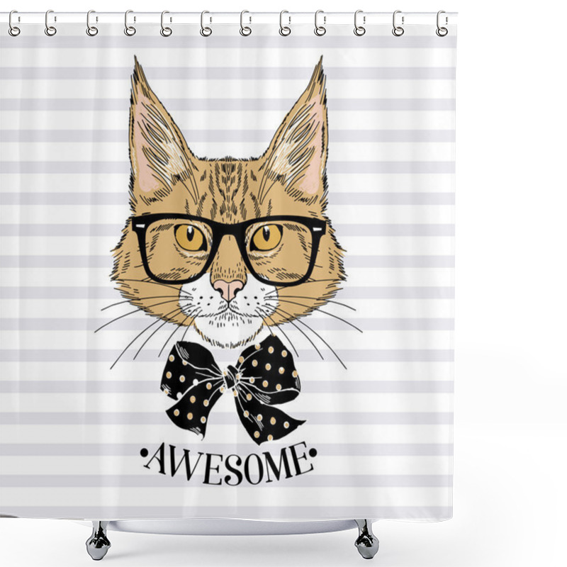 Personality  Maine Coon Cat In Glasses And Bow  Shower Curtains