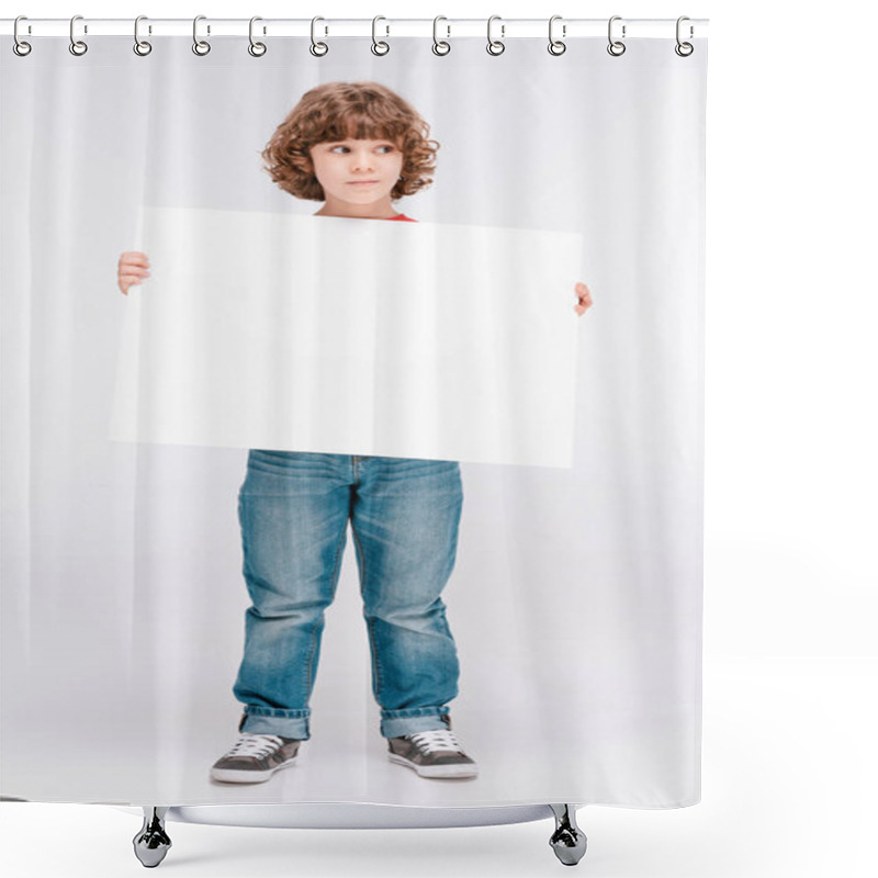 Personality  Boy Holding White Blank Board Shower Curtains