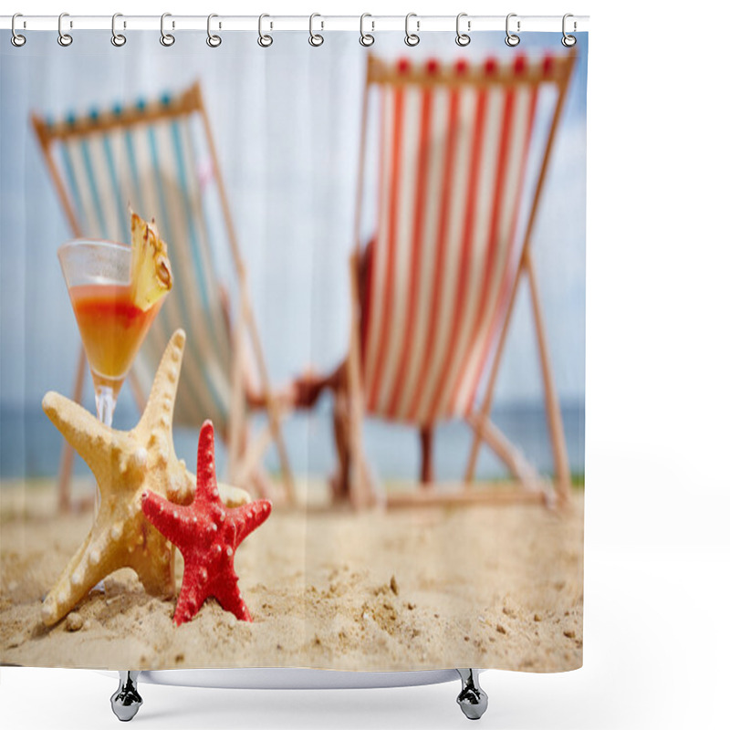 Personality  Sea Stars With Tropical Cocktail On Beach Shower Curtains