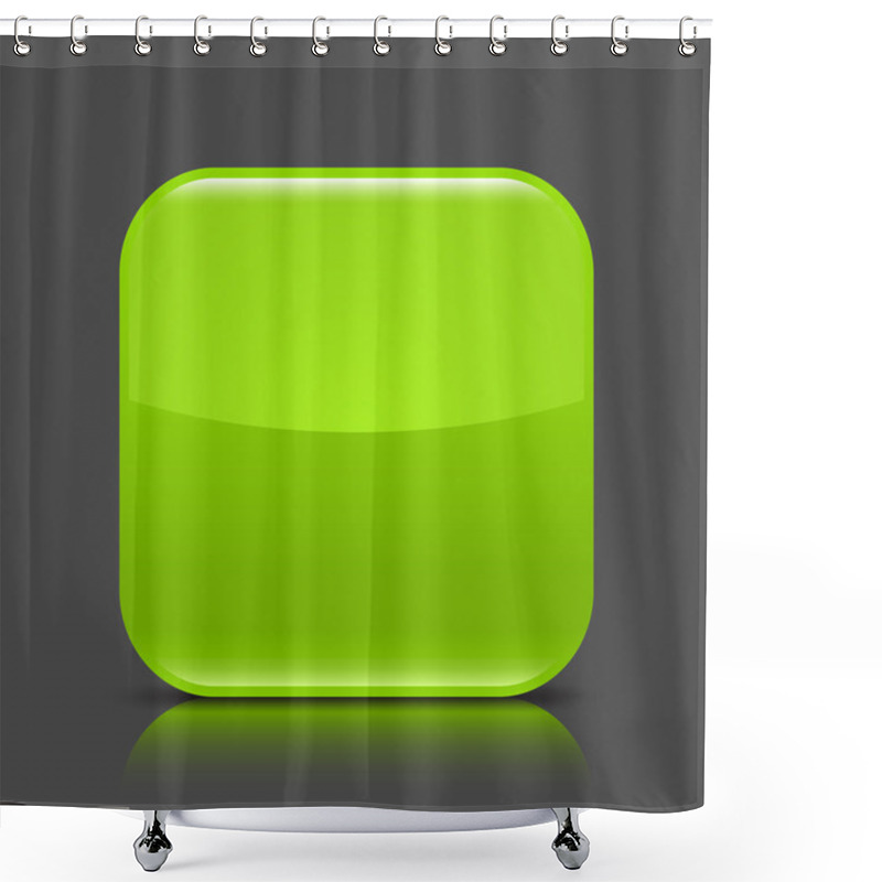 Personality  Green Glossy Blank Web Button. Rounded Square Shape Icon With Black Shadow And Colored Reflection On Dark Gray Background. This Vector Illustration Created And Saved In 8 Eps Shower Curtains