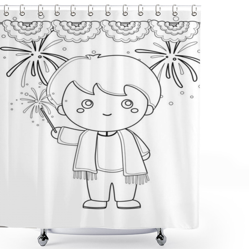 Personality  Diwali India Deepavali Traditional Costume Fashion Culture Kids Boy Couple Holiday Celebration Cartoon Coloring Activity For Kids And Adult Shower Curtains