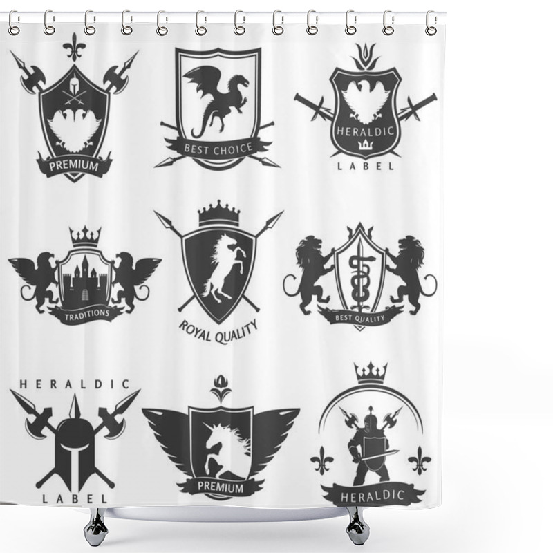 Personality  Heraldic Black White Labels Shower Curtains