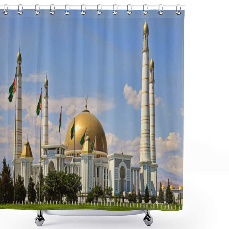 Personality  Mosque In Kipchak And Mausoleum, In Which The Former President Of Turkmenistan Niyazov Is Buried. Turkmenistan. Shower Curtains