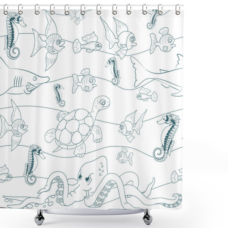 Personality  Vector Illustration Of Sea Waves With Sea Life Shower Curtains