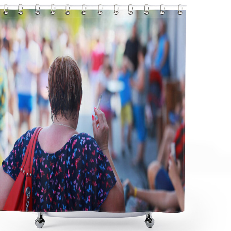 Personality  A Woman Smokes In A Public Place  Shower Curtains