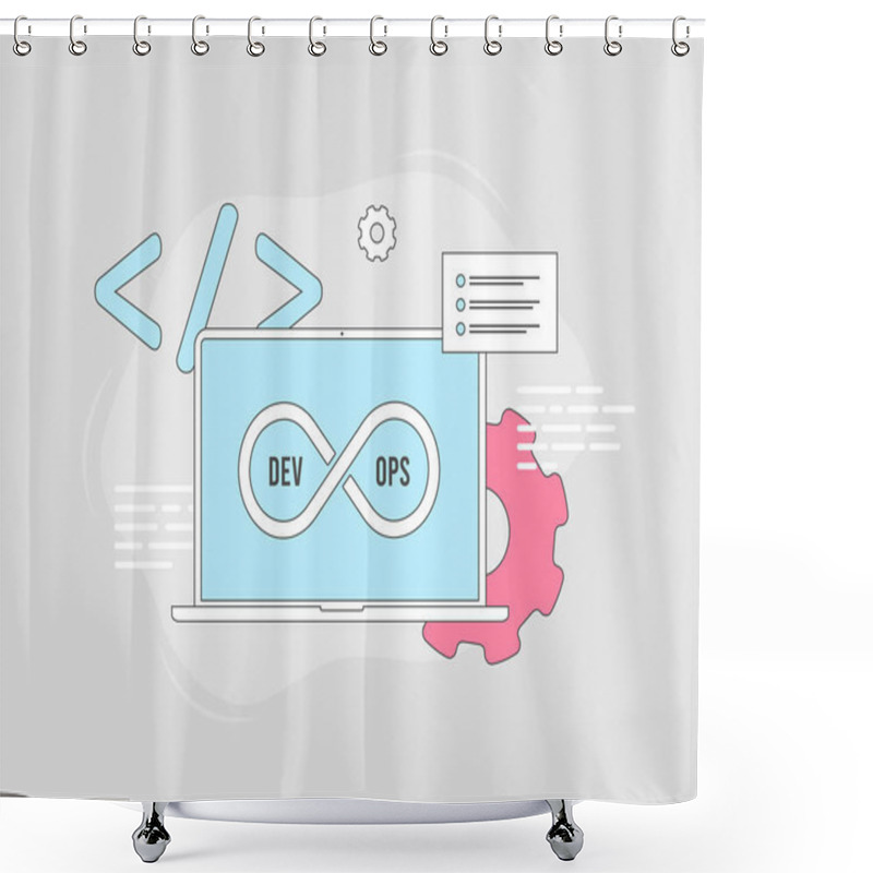 Personality  DevOps Web Concept. Collaboration In Software Creation And Communication. Modern Development And Management Processes. DevOps Vector Isolated Illustration On White Background With Icons. Shower Curtains