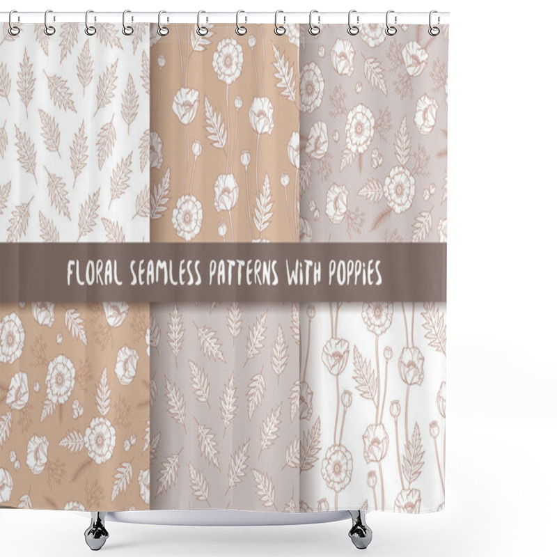 Personality  Set Of Seamless Patterns With Poppies, Bohemian Style. Shower Curtains