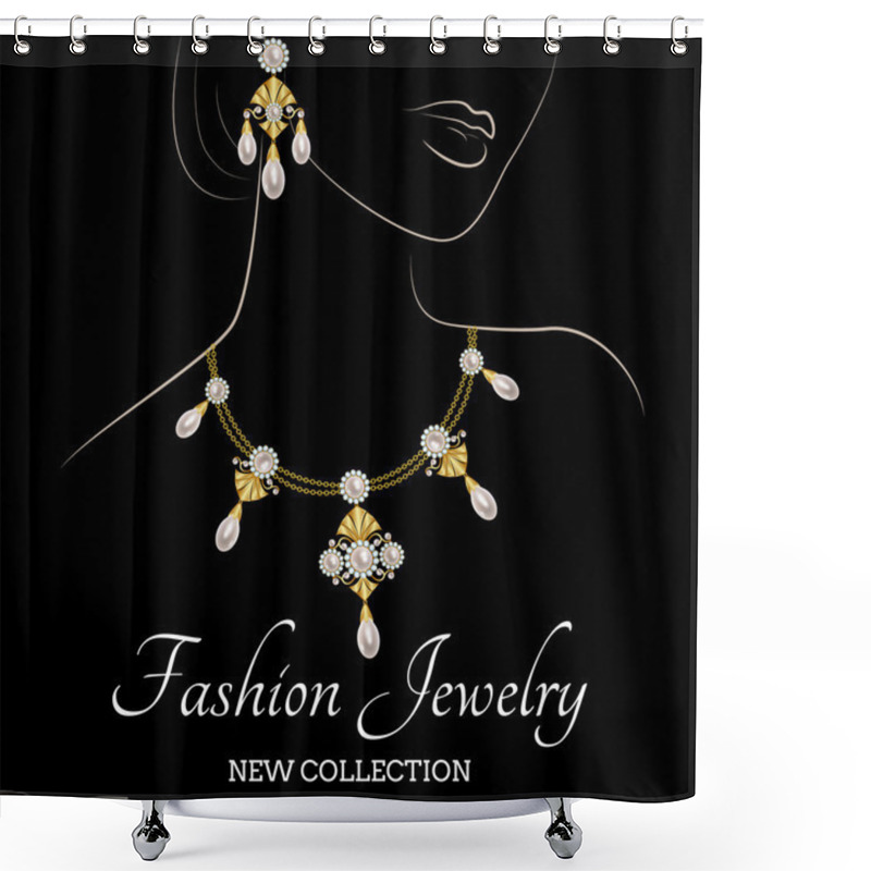 Personality  Woman With Pearl Necklace And Earrings Shower Curtains