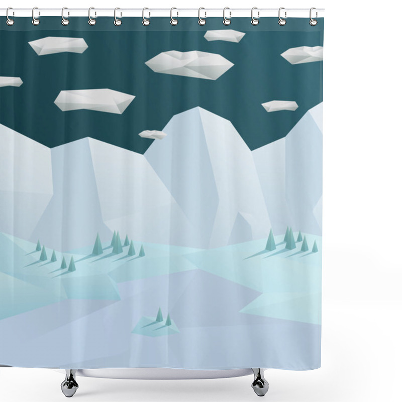 Personality  Low Poly Winter Landscape Background. 3d Polygonal Mountains And Trees Scene. Shower Curtains