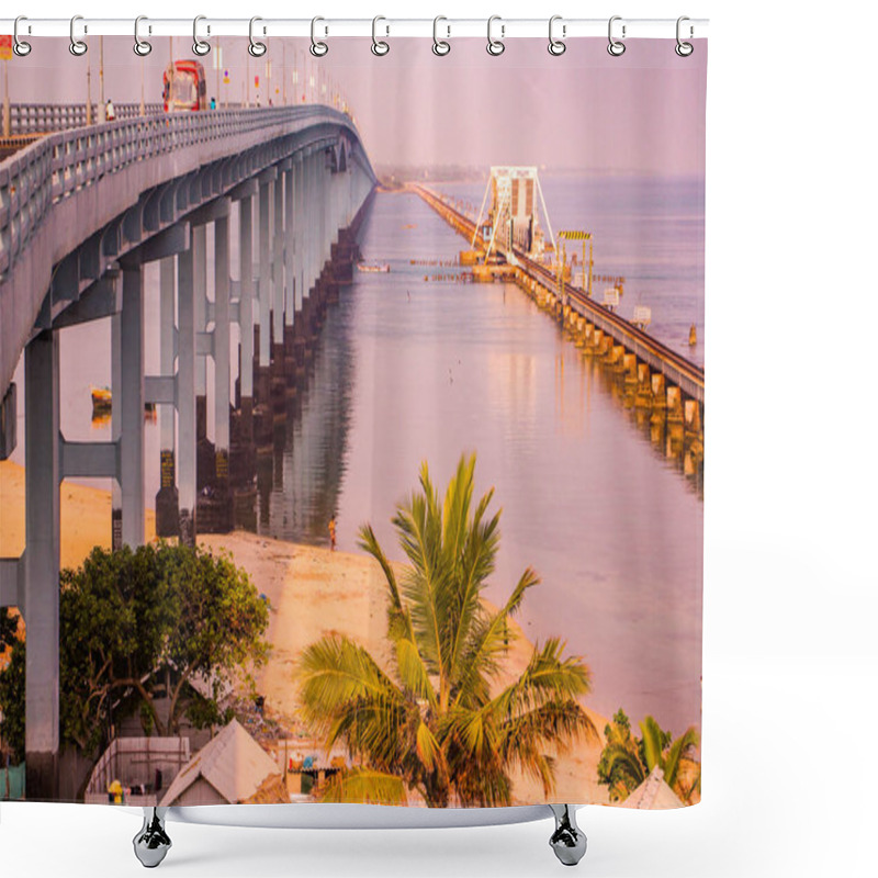 Personality  Pamban Bridge Is A Railway Bridge Which Connects The Town Of Mandapam In Mainland India With Pamban Island In Rameswaram. Shower Curtains