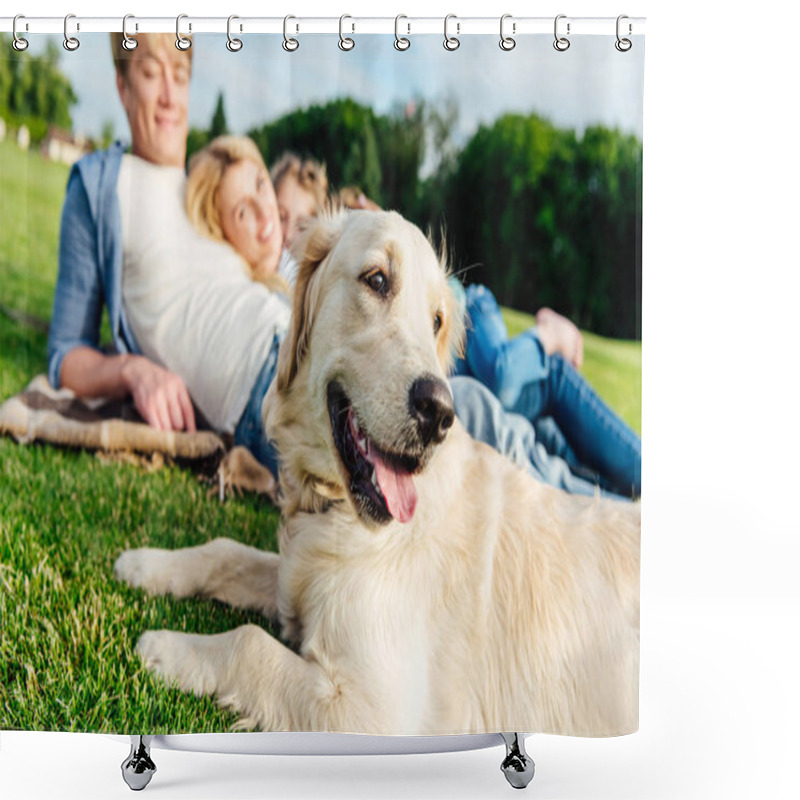 Personality  Happy Family With Dog At Park Shower Curtains