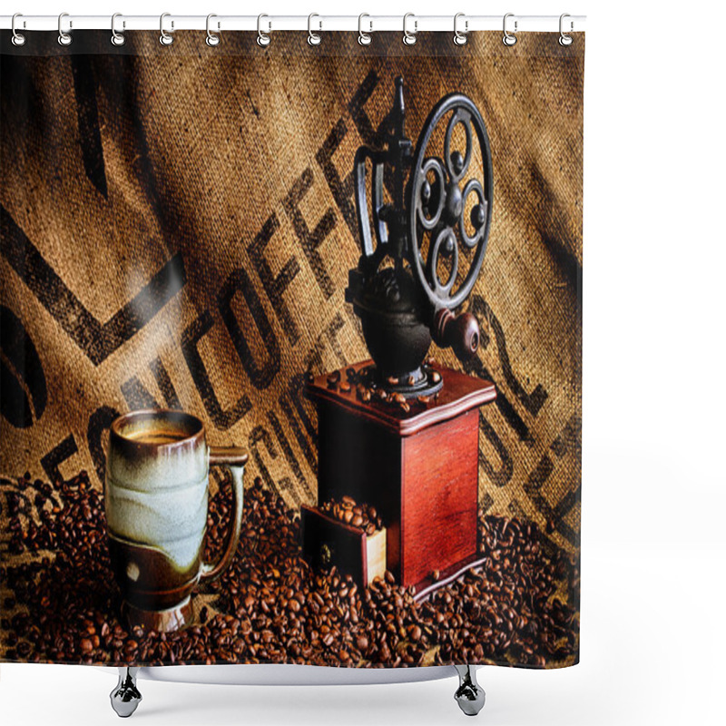 Personality  Coffee Beans And Grinder Shower Curtains