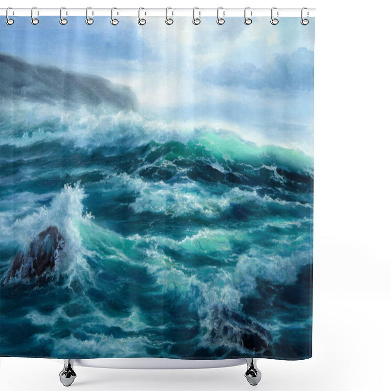 Personality  Original Oil Painting Of  Ocean And Cliffs On Canvas.Modern Impressionism Shower Curtains