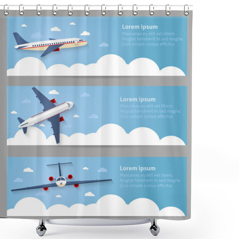 Personality  Set Of Web Banners. Flight Of The Plane In The Sky. Passenger Pl Shower Curtains