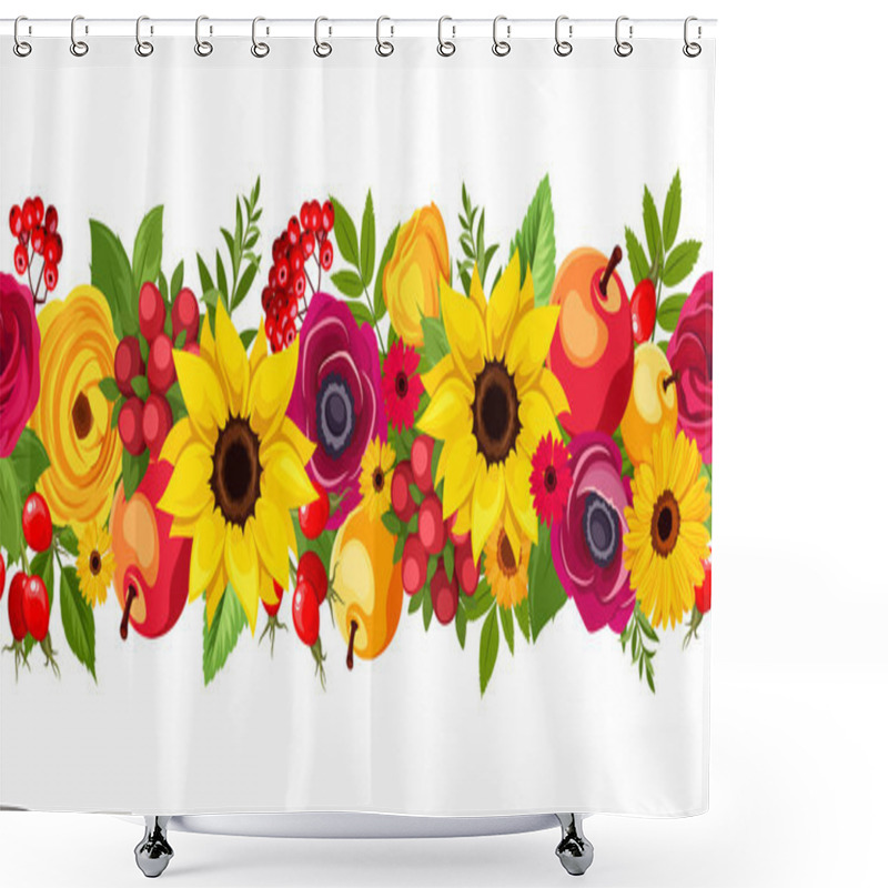 Personality  Horizontal Seamless Background With Autumn Flowers. Vector Illustration. Shower Curtains