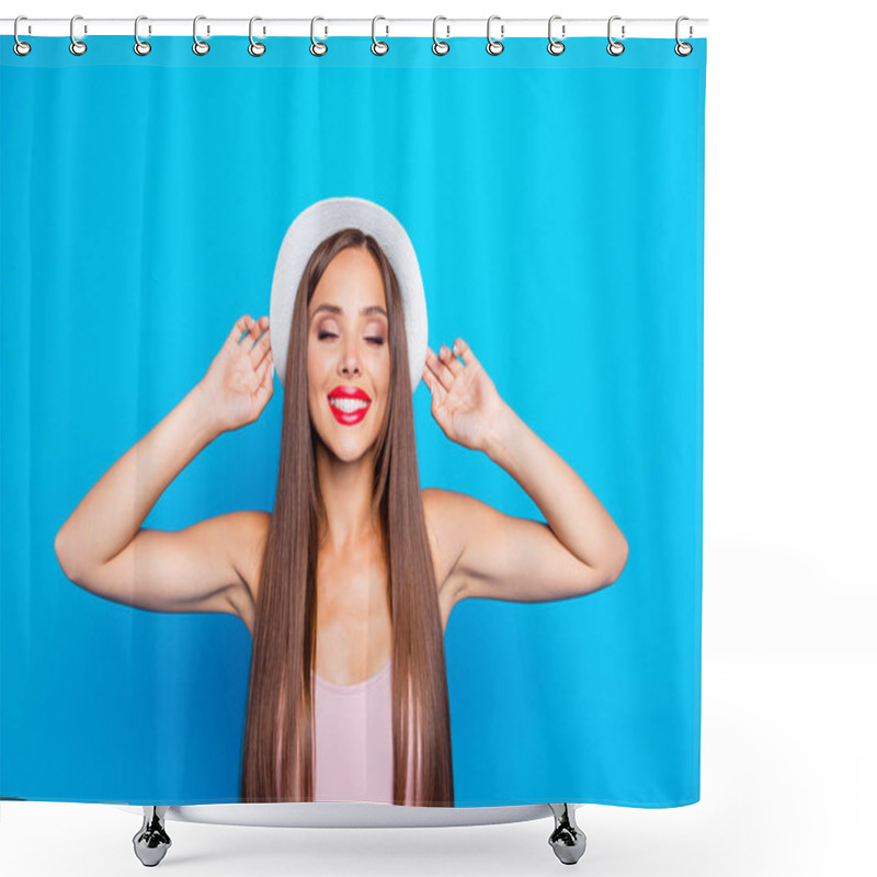 Personality  Portrait Of Nice Winsome Adorable Attractive Delicate Cheerful P Shower Curtains