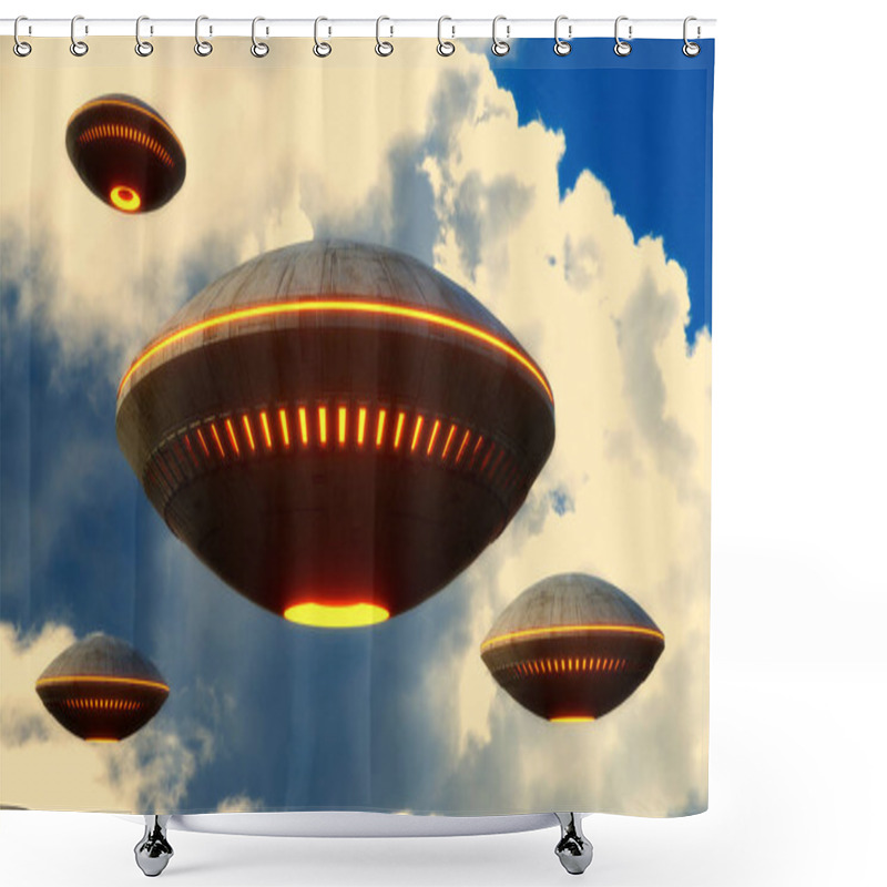 Personality  3d Rendering. Futuristic Unidentified Flying Object Shower Curtains