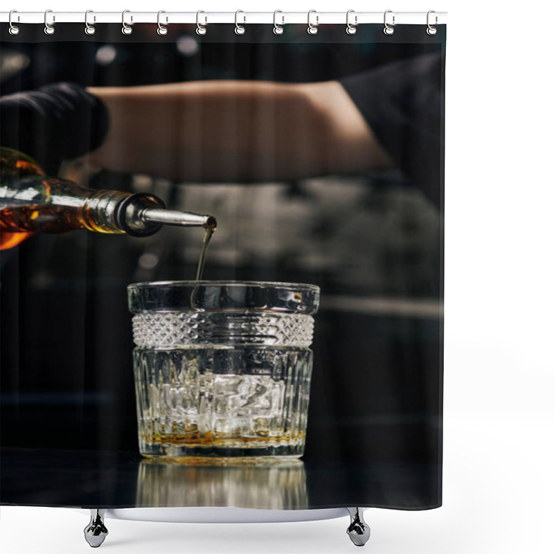 Personality  Glass With Ice, Barista Preparing Ice Caramel Latte, Pouring Syrup, Summer Drink, Delicious Shower Curtains