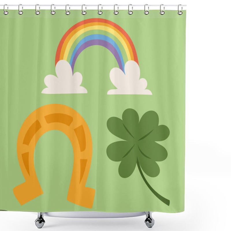 Personality  St. Patricks Day Vector Icons And Leprechaun Cartoon Style Symbols Irish Traditional Decoration Design Vector Illustration. Shower Curtains