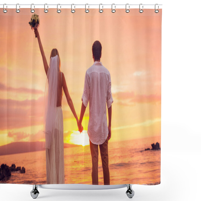 Personality  Bride And Groom, Enjoying Amazing Sunset On A Beautiful Tropical Shower Curtains