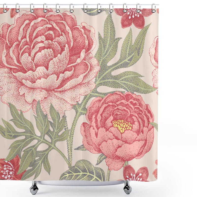 Personality  Seamless Pattern With Flowers Peonies. Shower Curtains