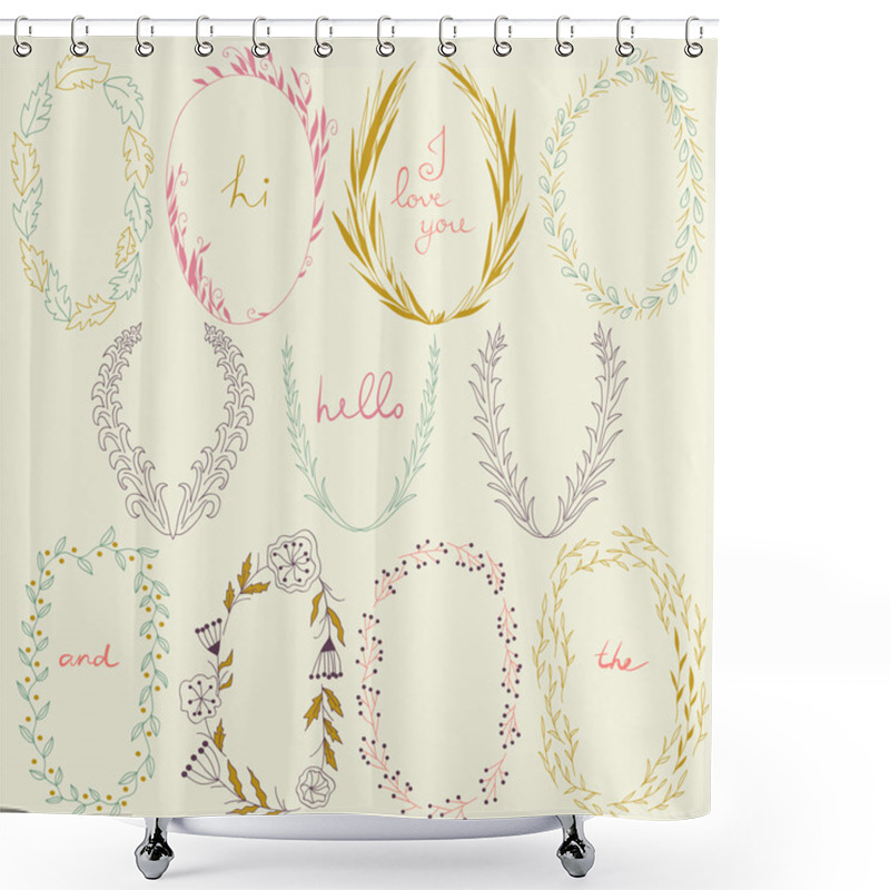 Personality  Vector Romantic Set Of Circle Floral Borders. Shower Curtains