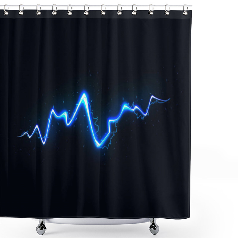 Personality  Vector Illustration Of Abstract Blue Lightning On Black Background. Power Energy Charge Thunder Shock Shower Curtains