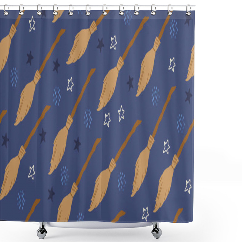 Personality  Seamless Witch Pattern With Flying Brooms, Magic Shower Curtains