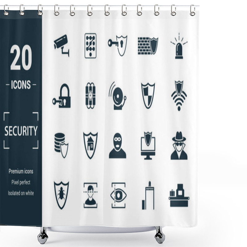 Personality  Security Icon Set. Include Creative Elements Security Camera, Deffense, Lock, Protection, Data Protection Icons. Can Be Used For Report, Presentation, Diagram, Web Design Shower Curtains