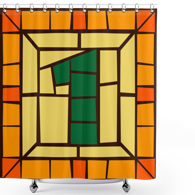 Personality  1 - Mosaic Numbers, Stained Glass Window Shower Curtains