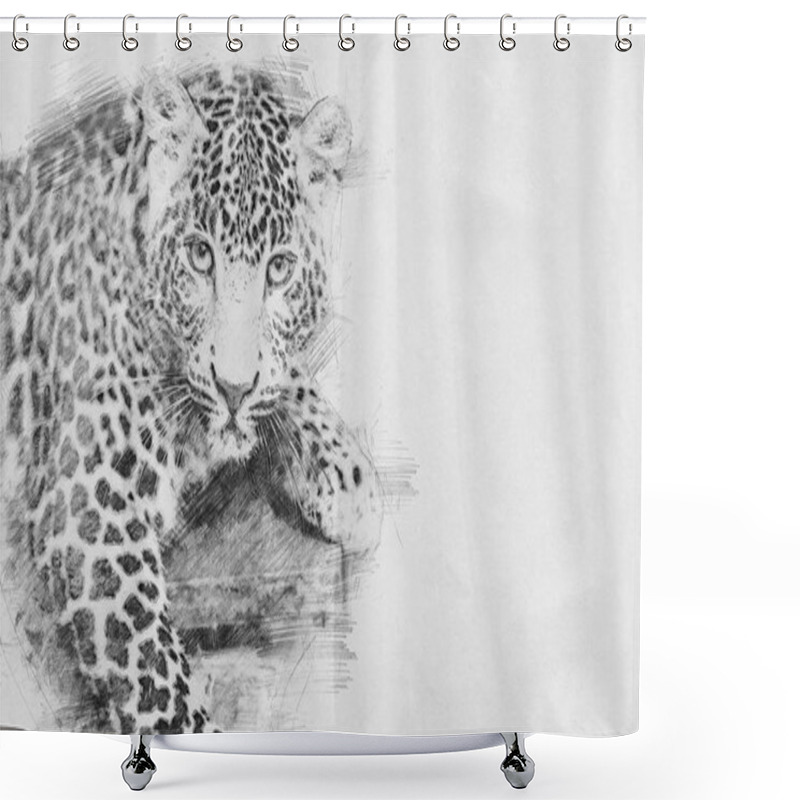 Personality  Leopard. Sketch With Pencil Shower Curtains