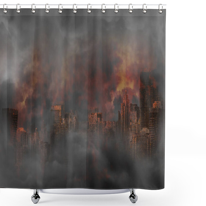 Personality  Abandoned City And Rusted Building Burned In A Flaming Fire, Concept Of War Shower Curtains